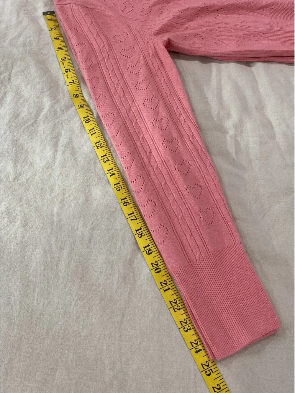 Women Valentine Long Sleeve Pointelle Heart Cardigan - A New Day Pink Sz Small